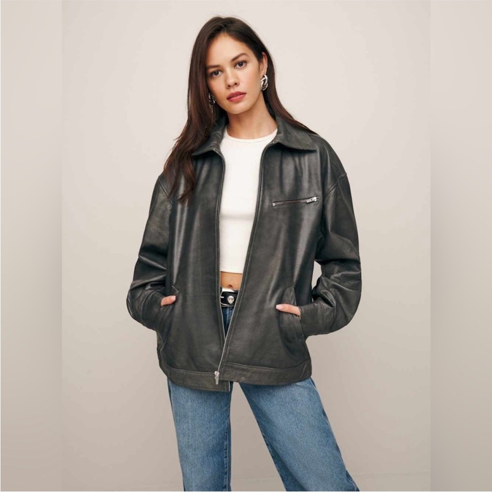 Reformation Veda Marco Leather Oversized Bomber - Picture 2 of 9